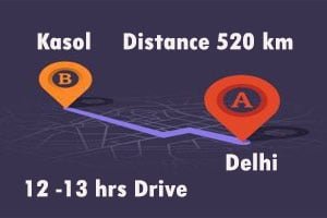 Delhi to Kasol Distance