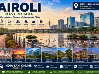 Airoli Thane Creek Waterfront and Flamingo Sanctuary Scenic Airoli featuring Thane Creek, waterfront promenade, flamingos, modern skyline and Airoli Bridge