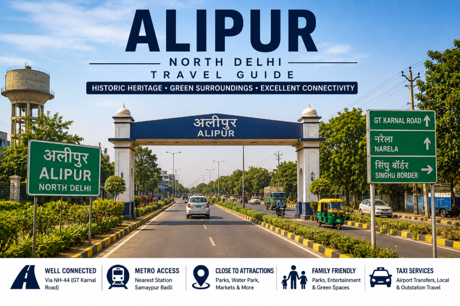 Alipur in North Delhi featuring GT Karnal Road, green surroundings and convenient connectivity to major Delhi attractions