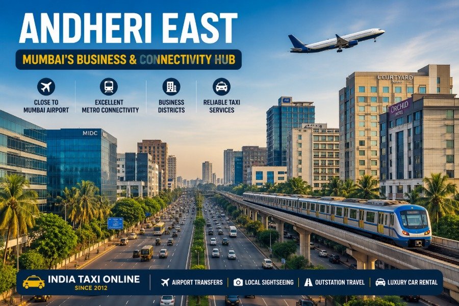 Skyline of Andheri East Mumbai near the international airport with commercial buildings and metro connectivity