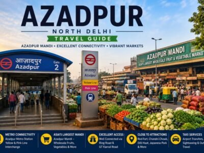 Azadpur Mandi in North Delhi with bustling wholesale fruit and vegetable market, Metro connectivity and vibrant commercial streets