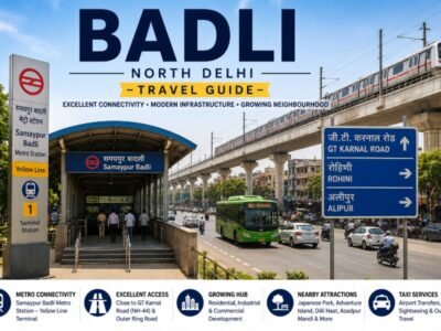 Samaypur Badli Metro Station in North Delhi with modern transport infrastructure, wide roads and excellent connectivity