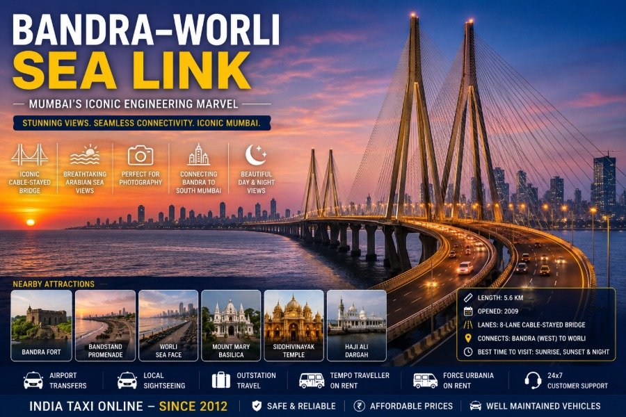Bandra–Worli Sea Link spanning the Arabian Sea with illuminated cable towers, Mumbai skyline and sunset views