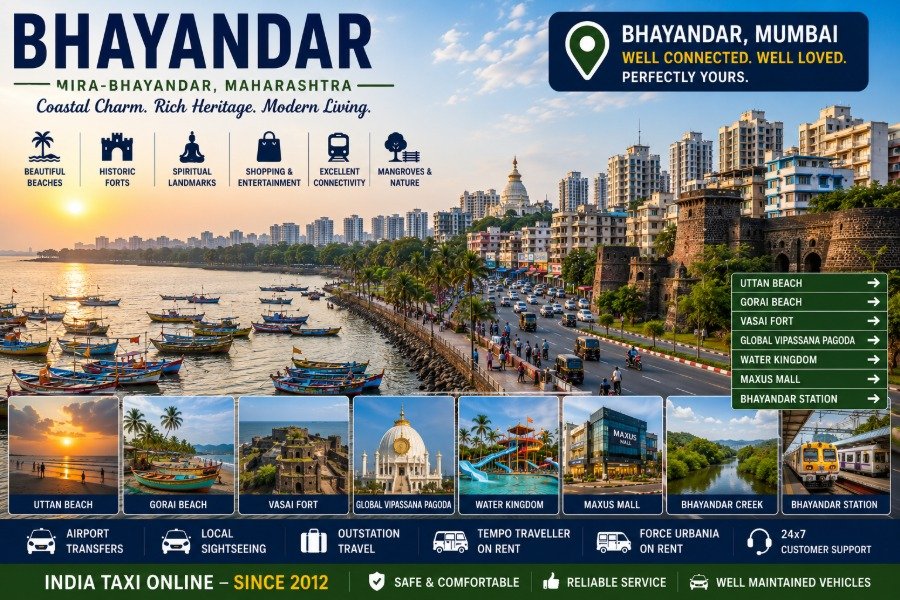 Scenic Bhayandar featuring beaches, Vasai Fort, mangroves, modern skyline and waterfront views