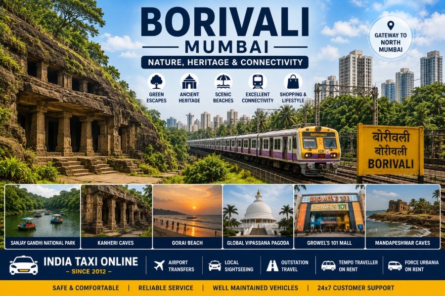 Borivali Mumbai featuring Sanjay Gandhi National Park, Kanheri Caves, Gorai Beach and modern skyline