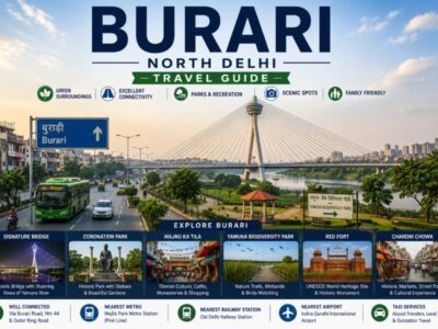Burari in North Delhi featuring Signature Bridge, green surroundings, residential neighbourhoods and excellent road connectivity