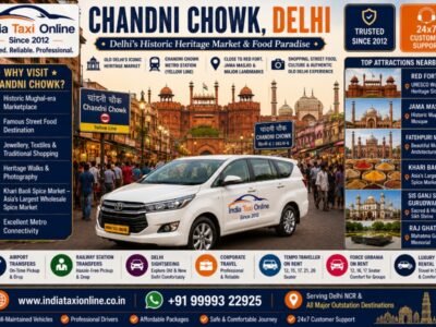 Chandni Chowk market featuring Red Fort, Jama Masjid, Khari Baoli, bustling shopping streets and Old Delhi heritage.