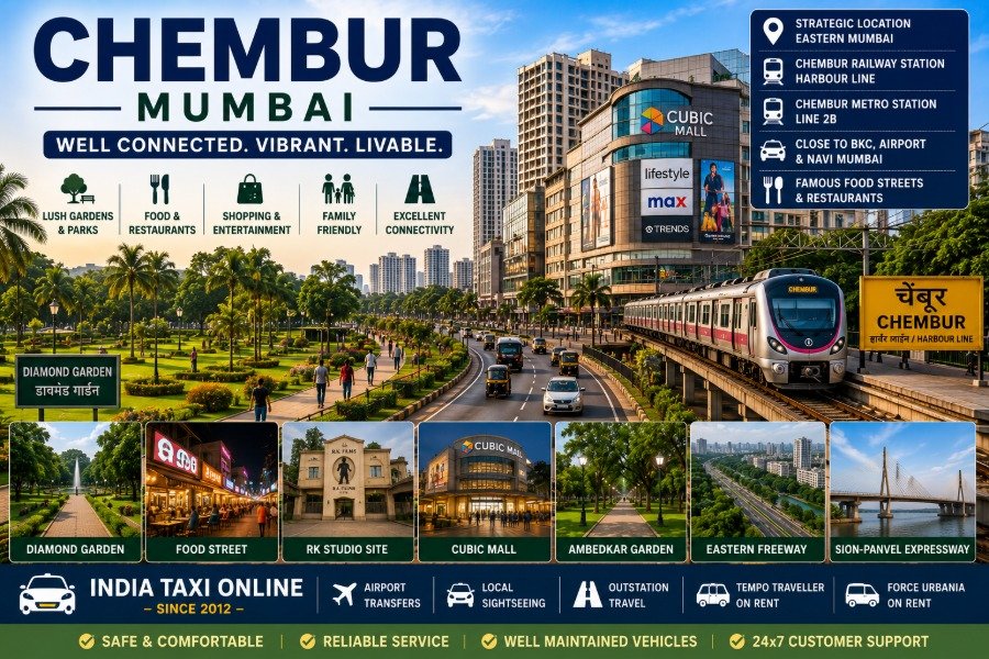 Scenic view of Chembur Mumbai featuring Diamond Garden, modern skyline, shopping centres and vibrant neighbourhoods