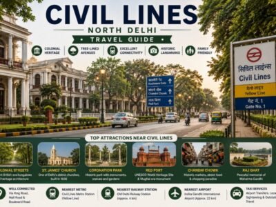 Civil Lines in North Delhi featuring colonial architecture, tree-lined roads, heritage buildings and Civil Lines Metro Station