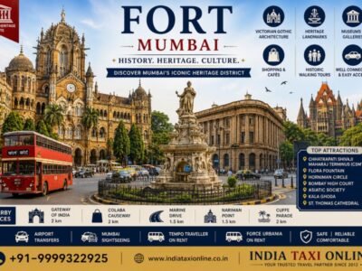 Fort Mumbai – Historic Heritage District Fort district in South Mumbai featuring Victorian Gothic buildings, CSMT, Flora Fountain and colonial architecture
