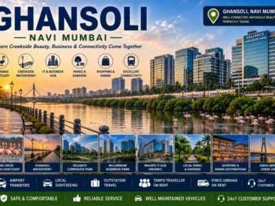 Ghansoli Creekside IT Hub and Modern Navi Mumbai Scenic Ghansoli featuring Thane Creek waterfront, mangroves, modern IT buildings and Navi Mumbai skyline