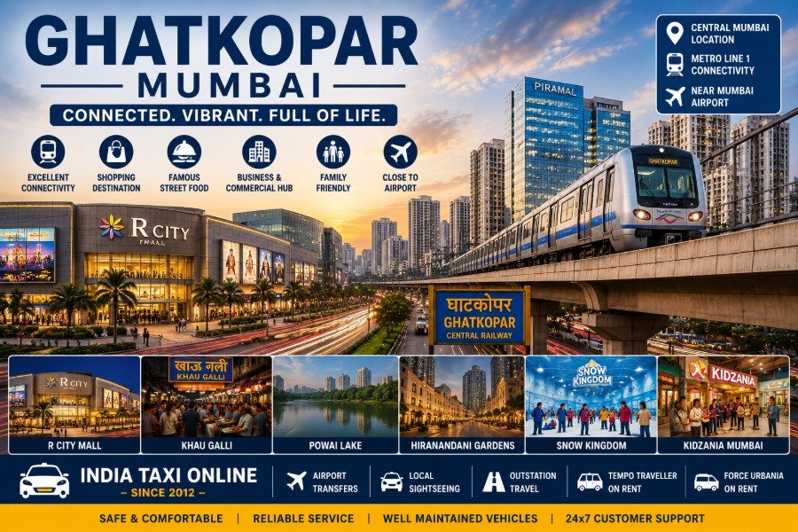 Ghatkopar Mumbai featuring R City Mall, Metro Line 1, Powai skyline and vibrant commercial district