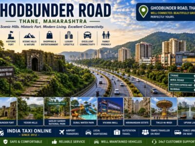 Ghodbunder Road Fort Yeoor Hills and Thane Skyline Scenic Ghodbunder Road featuring Ghodbunder Fort, Yeoor Hills, luxury skyline and green landscapes