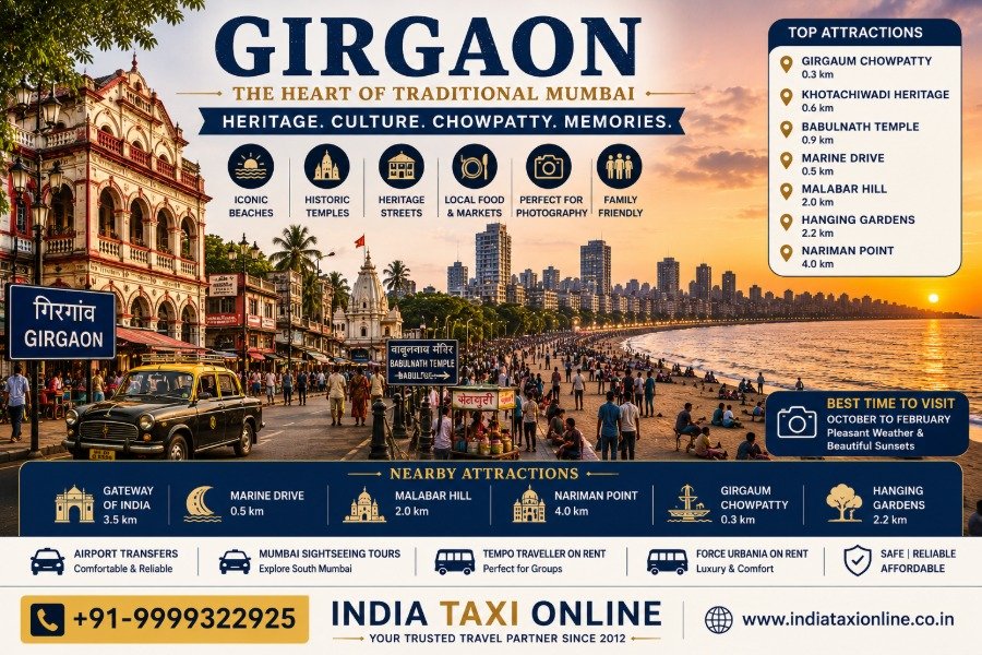 Girgaon in South Mumbai featuring Girgaum Chowpatty Beach, heritage streets, Marine Drive and traditional Maharashtrian architecture