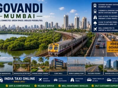 Govandi Mumbai Green Spaces and Urban Connectivity Govandi Mumbai featuring modern skyline, mangroves, Harbour Line railway and eastern Mumbai connectivity