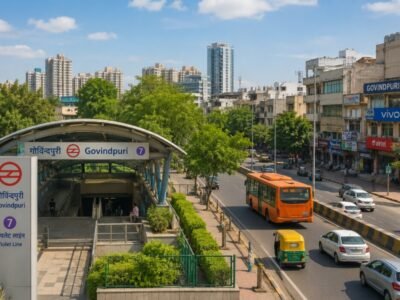 Street view of Govindpuri in South Delhi with nearby metro connectivity and local market