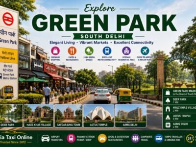 Green Park in South Delhi featuring Deer Park, Green Park Main Market, cafés, tree-lined streets, Metro connectivity, and premium residential neighbourhoods