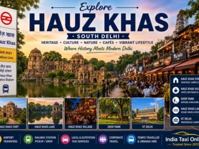 Hauz Khas Fort, Deer Park, Hauz Khas Village, scenic lake, heritage monuments, cafés, boutique shopping, and Delhi Metro connectivity