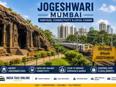 Jogeshwari Mumbai Ancient Caves and Heritage Landmark Historic Jogeshwari Caves in Mumbai surrounded by lush greenery and urban skyline