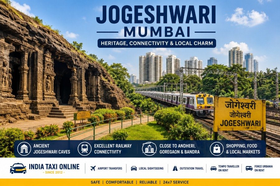 Historic Jogeshwari Caves in Mumbai surrounded by lush greenery and urban skyline