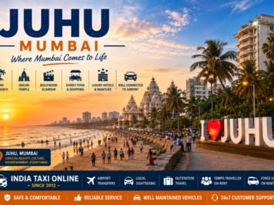 Juhu Beach Mumbai Sunset and Bollywood Lifestyle Scenic Juhu Beach Mumbai featuring Arabian Sea sunset, beach promenade, luxury hotels and vibrant coastal atmosphere