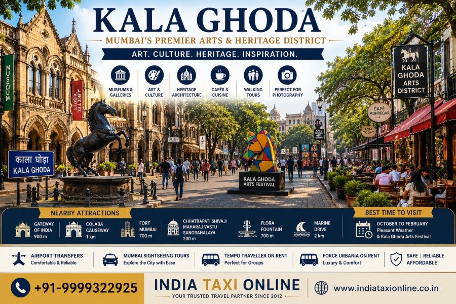 Kala Ghoda in South Mumbai featuring heritage buildings, art galleries, museums, cafés and vibrant cultural streets