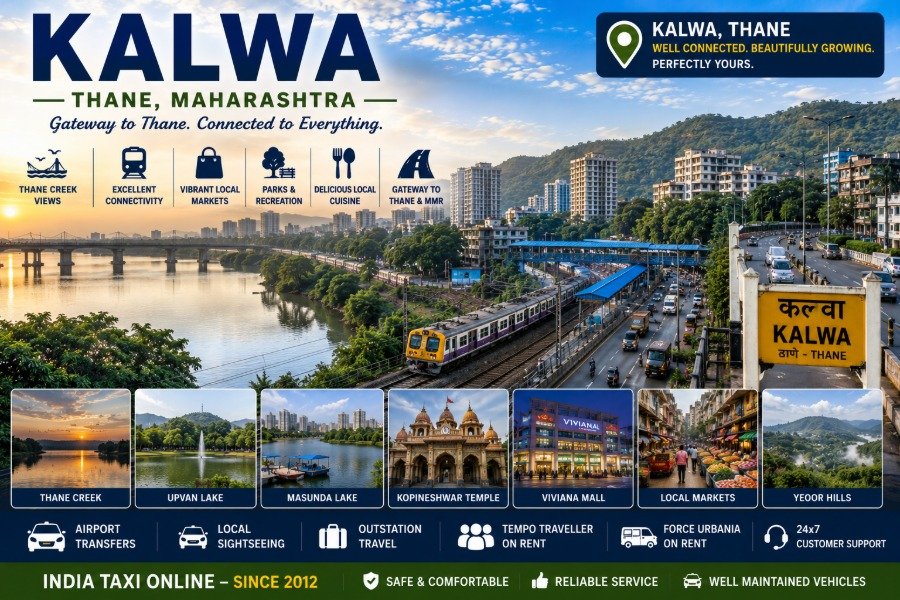 Scenic Kalwa featuring Thane Creek, modern skyline, railway connectivity and nearby Upvan Lake