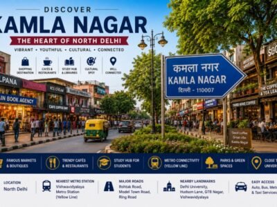 Kamla Nagar Market in North Delhi featuring vibrant shopping streets, cafés, Delhi University nearby and bustling retail stores