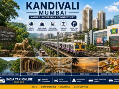 Kandivali Mumbai featuring Sanjay Gandhi National Park, Growel's Mall, modern skyline and western suburb