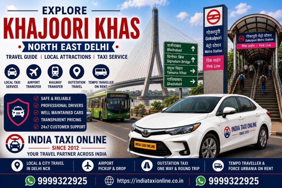 Khajoori Khas in North East Delhi featuring Signature Bridge, nearby Metro connectivity and reliable taxi services by India Taxi Online.