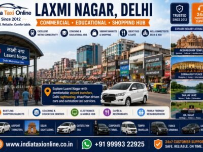 Laxmi Nagar Metro Station, busy shopping market, commercial streets and modern cityscape in East Delhi.