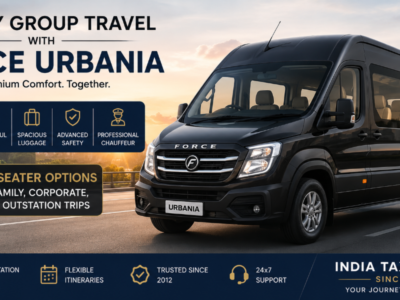 Luxury Group Travel with Force Urbania Luxury Force Urbania by India Taxi Online with premium reclining seats, spacious interiors and chauffeur-driven luxury group travel for family holidays, corporate events, airport transfers and outstation tours.