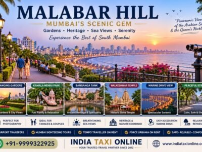 Malabar Hill in South Mumbai featuring Hanging Gardens, Kamala Nehru Park, lush greenery and panoramic views of Marine Drive and the Arabian Sea