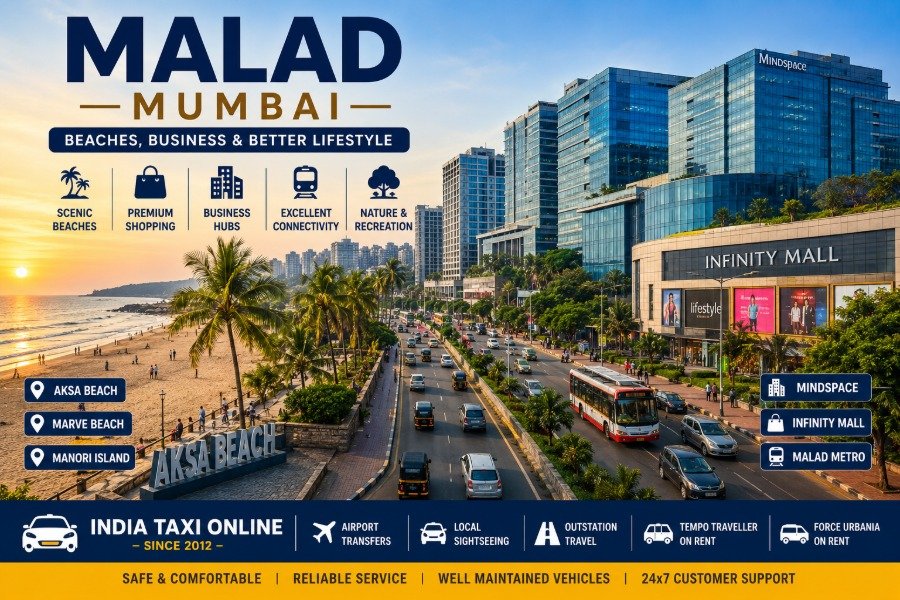 Malad Mumbai featuring Aksa Beach, Mindspace Business Park, modern skyline and western suburb lifestyle