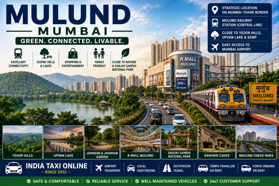 Scenic view of Mulund Mumbai featuring Yeoor Hills, Upvan Lake, modern skyline and Central Railway connectivity
