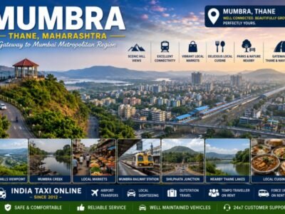Scenic Mumbra featuring Parsik Hills, modern skyline, surrounding roads and panoramic views of the Mumbai Metropolitan Region