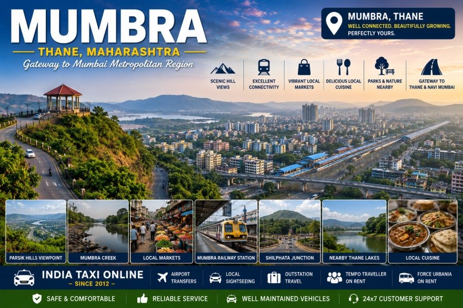 Scenic Mumbra featuring Parsik Hills, modern skyline, surrounding roads and panoramic views of the Mumbai Metropolitan Region