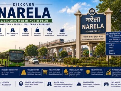 Narela in North Delhi featuring modern residential sectors, NH-44 GT Karnal Road, green parks, local markets and expanding urban development