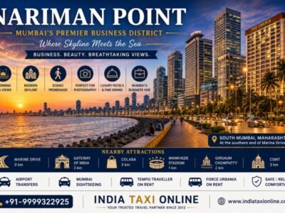 Nariman Point in South Mumbai featuring the modern skyline, Marine Drive, Arabian Sea and luxury hotels at sunset