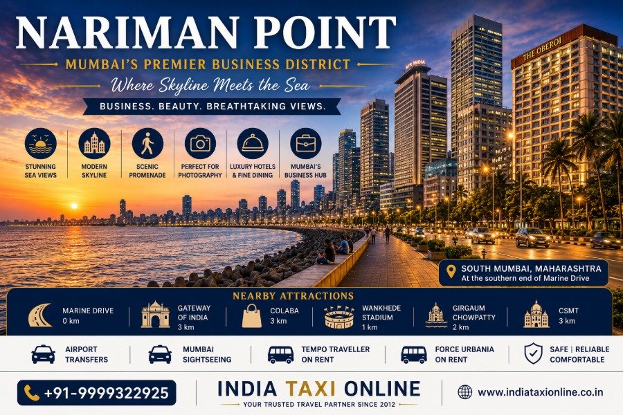 Nariman Point in South Mumbai featuring the modern skyline, Marine Drive, Arabian Sea and luxury hotels at sunset