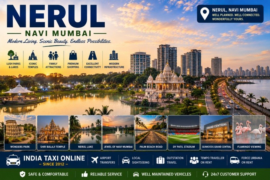 Scenic Nerul featuring Wonders Park, Palm Beach Road, lakes, gardens and modern Navi Mumbai skyline