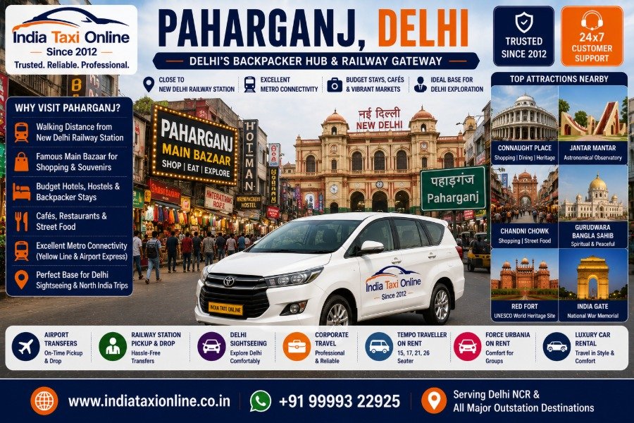 Paharganj Main Bazaar, New Delhi Railway Station, shopping streets and backpacker district in Central Delhi.