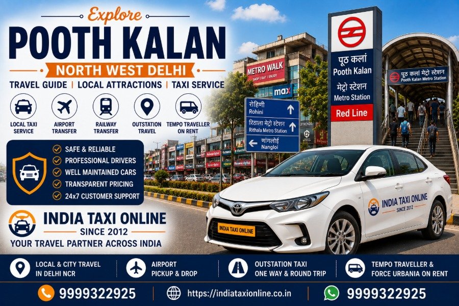 Pooth Kalan in North West Delhi featuring nearby Rithala Metro connectivity and reliable taxi services by India Taxi Online.