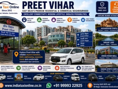 Preet Vihar Metro Station, shopping centres, residential neighbourhood and commercial area in East Delhi.