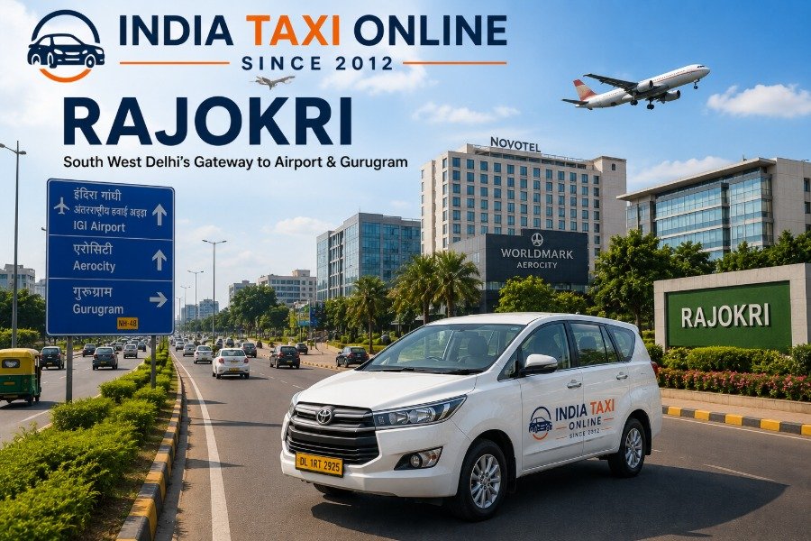 Modern streets of Rajokri near Delhi Airport with NH-48 connectivity and commercial surroundings