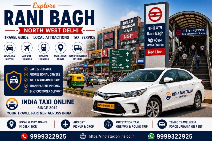 Rani Bagh in North West Delhi featuring local markets, nearby Metro connectivity and reliable taxi services by India Taxi Online.