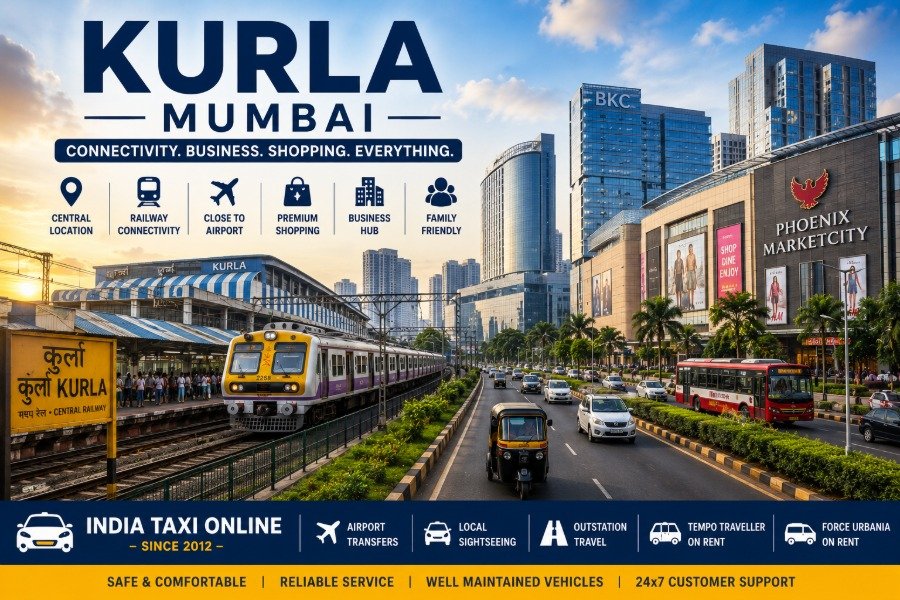 Kurla Mumbai featuring Phoenix Marketcity, Bandra Kurla Complex skyline, railway station and modern commercial district