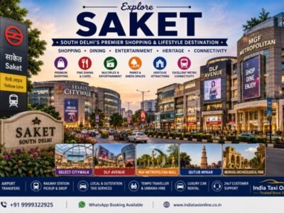 Saket in South Delhi featuring Select CITYWALK, DLF Avenue, premium shopping malls, Saket Metro Station, modern commercial buildings, and vibrant streets.