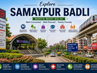 Samaypur Badli in North Delhi featuring Samaypur Badli Metro Station, NH-44 GT Karnal Road, modern residential neighbourhoods and excellent transport connectivity
