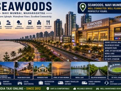 Scenic Seawoods featuring Grand Central Mall, Palm Beach Road, modern skyline and waterfront views in Navi Mumbai